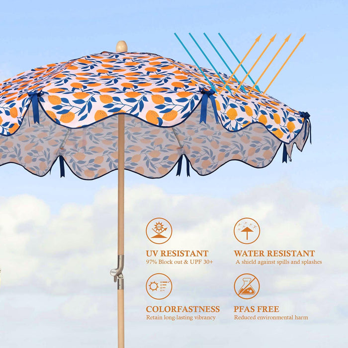 LAGarden 6ft Outdoor Patio Wood Market Umbrella Scalloped Edge 8-Rib