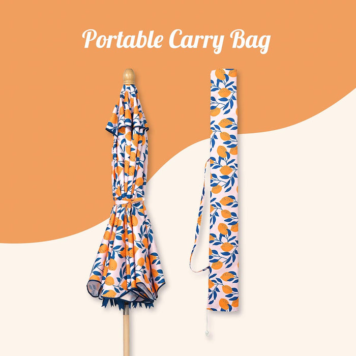 LAGarden 6ft Outdoor Patio Wood Market Umbrella Scalloped Edge 8-Rib