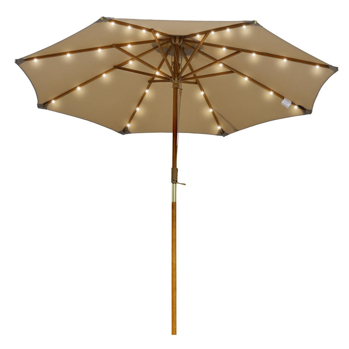 LAGarden 9ft Boho Patio Wood Market Umbrella with Lights