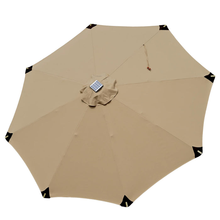 LAGarden 9ft Boho Patio Wood Market Umbrella with Lights