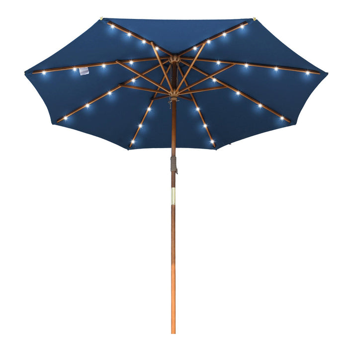 LAGarden 9ft Boho Patio Wood Market Umbrella with Lights
