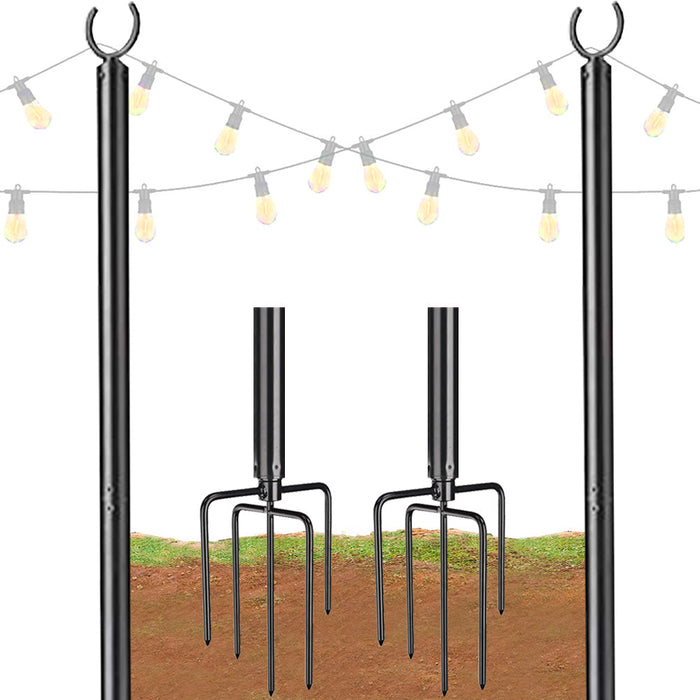 Yescom 10 ft Aluminum String Light Poles with Hook & Stakes 2ct/pk