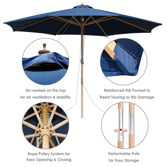 Yescom 13ft Wood Patio Umbrella with Base & Wheels