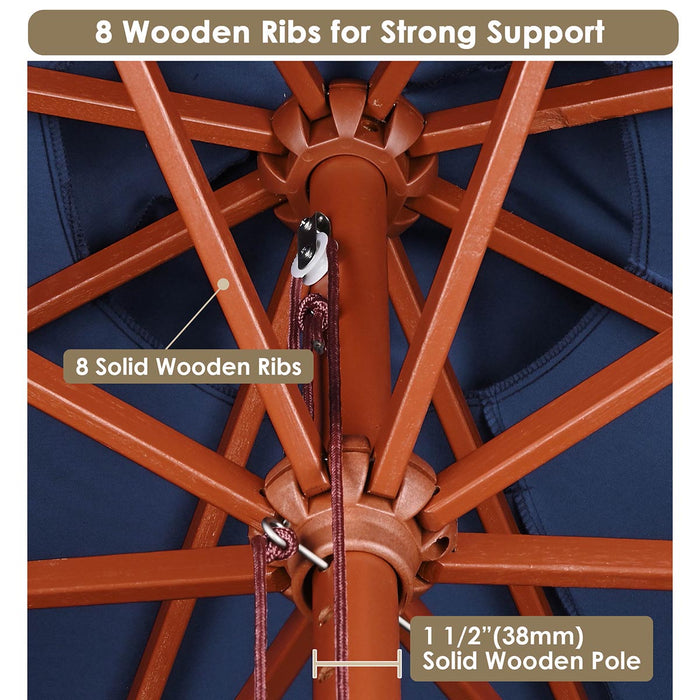 Yescom 9ft Wood Patio Umbrella with Base & Wheels