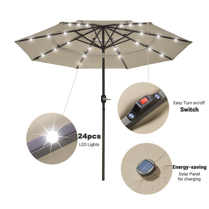 Yescom 9ft Prelit Umbrella 3-Tiered Patio Umbrella with Lights