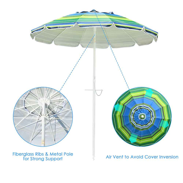 Yescom Beach Umbrella Tilt 7 ft 12-rib w/ Anchor