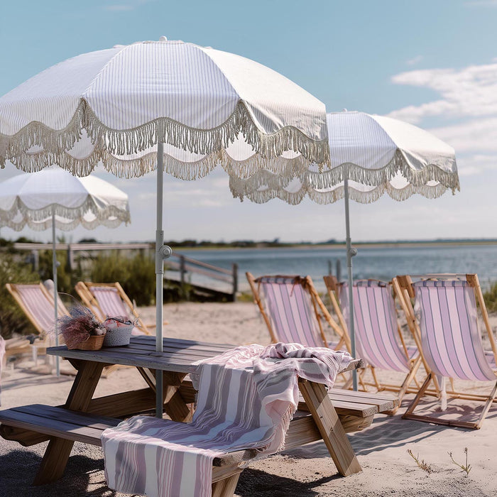 Yescom Fringe Beach Umbrella 6ft 8-rib with Anchor