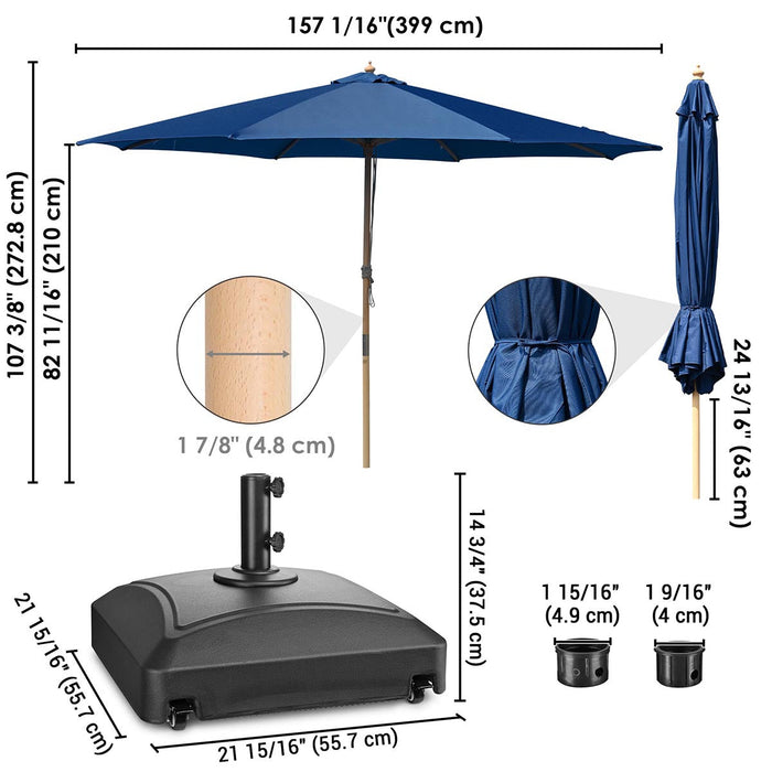 Yescom 13ft Wood Patio Umbrella with Base & Wheels