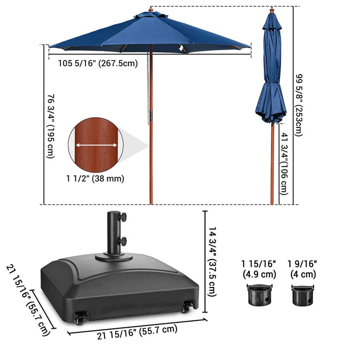 Yescom 9ft Wood Patio Umbrella with Base & Wheels