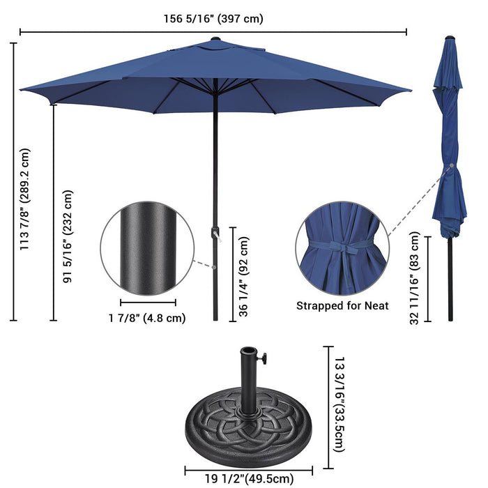 Yescom 13ft 8-Rib Outdoor Patio Umbrella with Base