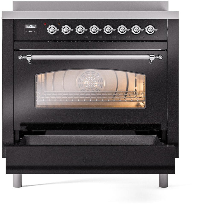 ILVE Nostalgie II 36 " Electric Range, Glossy Black, Chrome Trim UPI366NMPBKC
