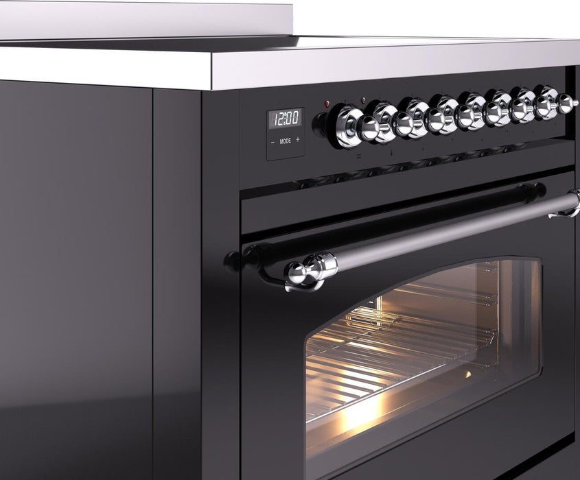 ILVE Nostalgie II 36 " Electric Range, Glossy Black, Chrome Trim UPI366NMPBKC