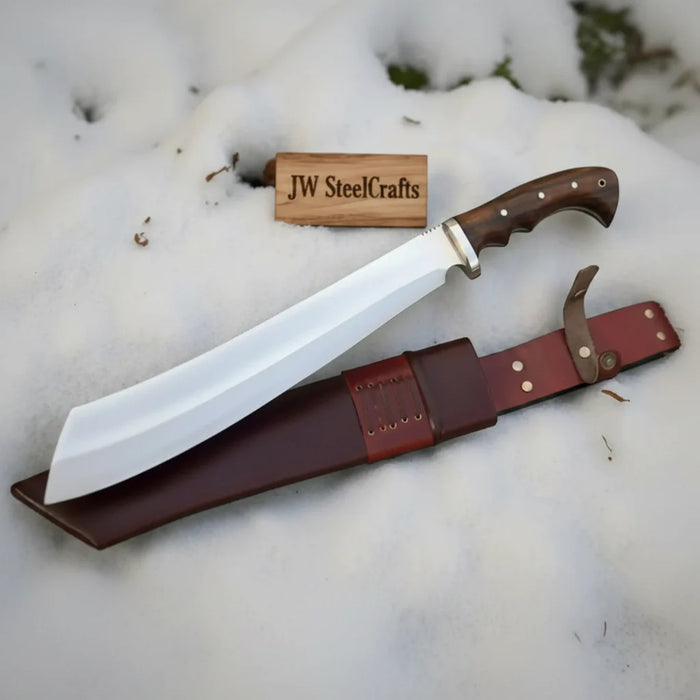 Handmade Survival Bowie Knife Carbon Steel Blade with Wooden Handle & Leather Sheath