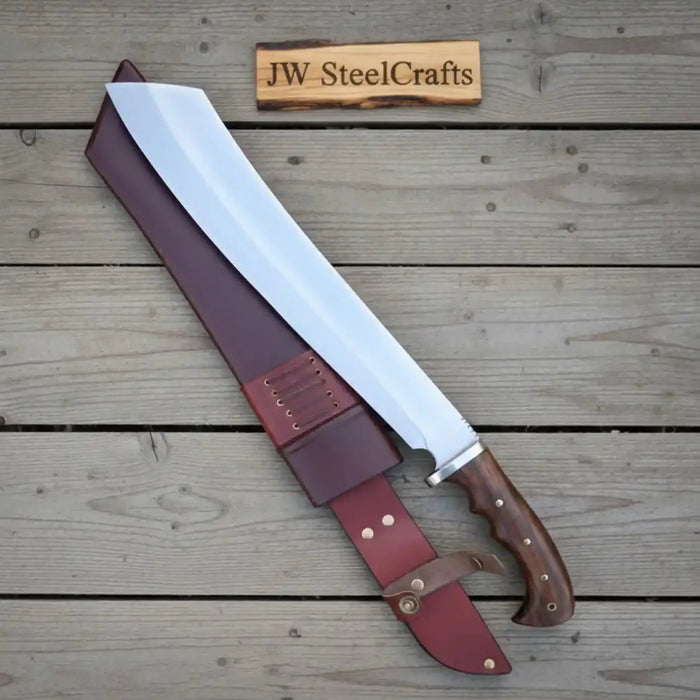 Handmade Survival Bowie Knife Carbon Steel Blade with Wooden Handle & Leather Sheath