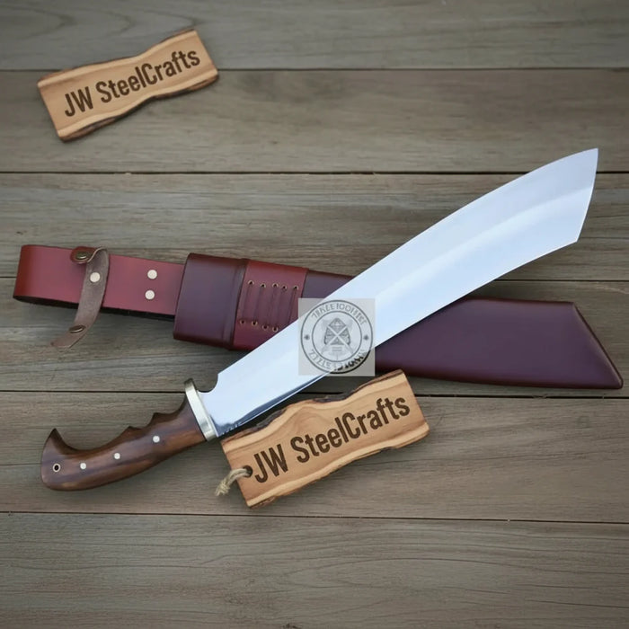 Handmade Survival Bowie Knife Carbon Steel Blade with Wooden Handle & Leather Sheath