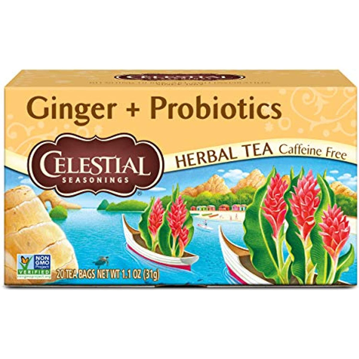 Celestial Seasonings Ginger Tea with Probiotics for Gut Health, Immune