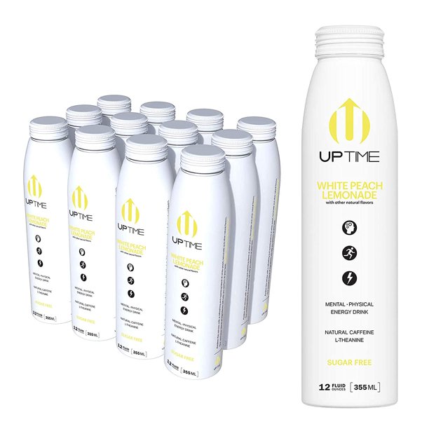 Uptime White Peach Lemonade Energy Drink (Sugar Free): Refreshing, Light & Energizing (12-Pack)