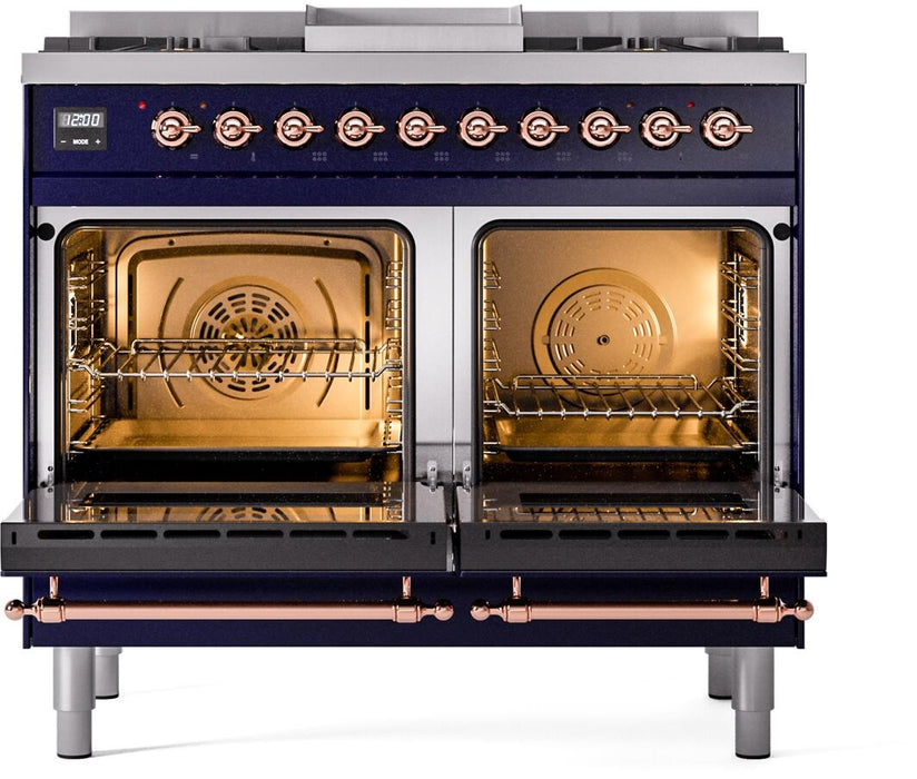 ILVE Nostalgie II 40" Dual Fuel Liquid Propane Range, Blue, Copper Trim ILVE UPD40FNMPMBPLP