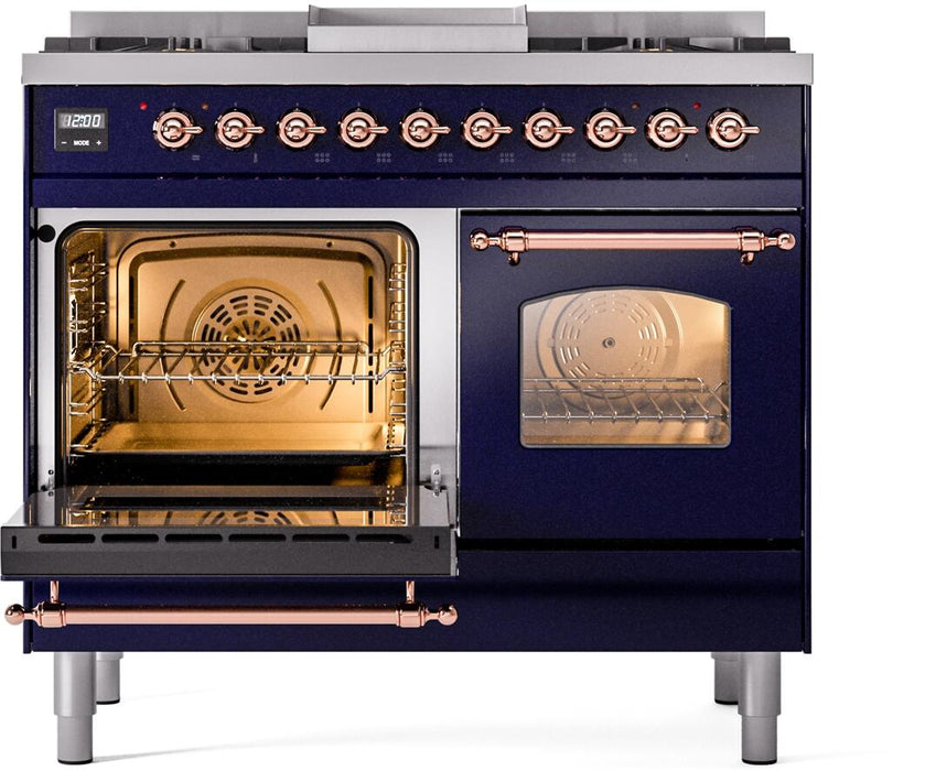 ILVE Nostalgie II 40" Dual Fuel Liquid Propane Range, Blue, Copper Trim ILVE UPD40FNMPMBPLP