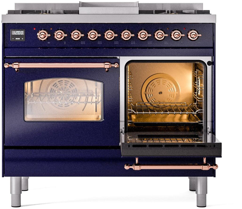 ILVE Nostalgie II 40" Dual Fuel Liquid Propane Range, Blue, Copper Trim ILVE UPD40FNMPMBPLP