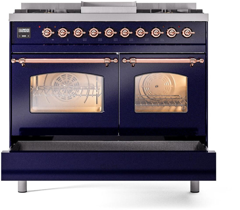 ILVE Nostalgie II 40" Dual Fuel Liquid Propane Range, Blue, Copper Trim ILVE UPD40FNMPMBPLP
