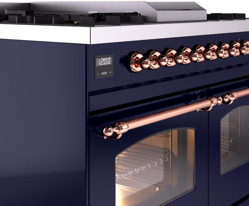 ILVE Nostalgie II 40" Dual Fuel Liquid Propane Range, Blue, Copper Trim ILVE UPD40FNMPMBPLP