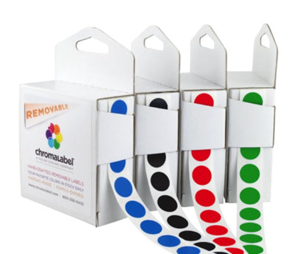 1/2" Removable Round, Color-Code Dot Stickers: 1,000/Box