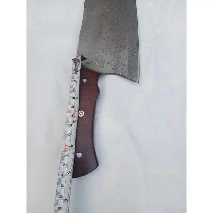 10 Inch Chinese-Style Vegetable Cleaver — Textured Damascus Blade with Rosewood Handle (11-Inch Overall)