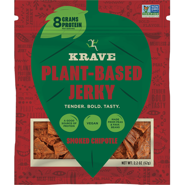 Krave Smoked Chipotle Plant Jerky - 8 Pack of 2.2 Oz Vegan Jerky