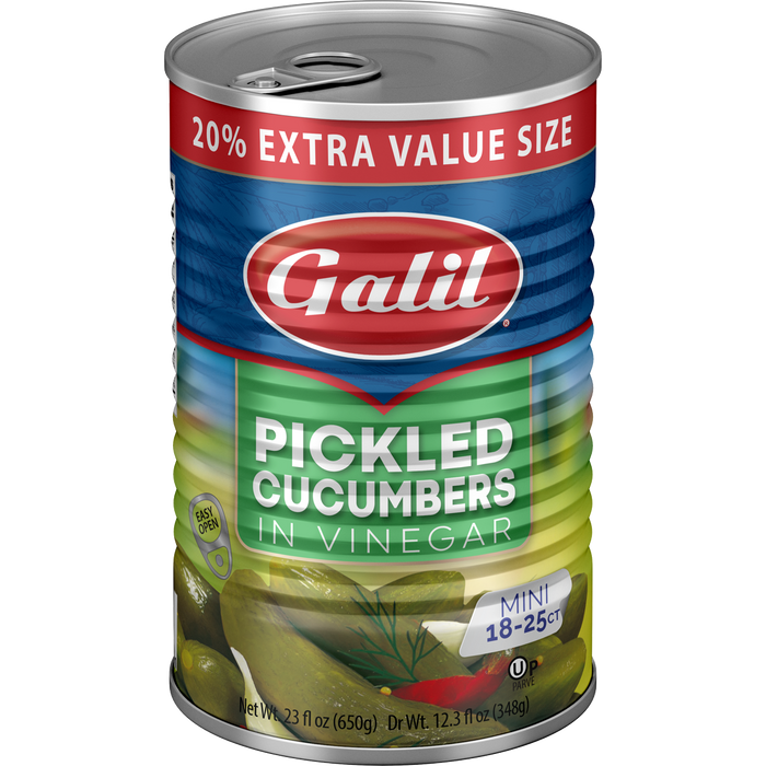Cucumber Pickles in Vinegar | 18-25 | 23 oz | Galil