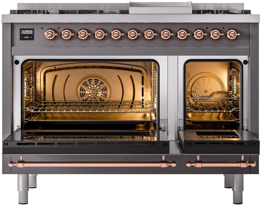 ILVE Nostalgie II 48" Dual Fuel Liquid Propane Range, Matte Graphite, Copper Trim ILVE UP48FNMPMGPLP