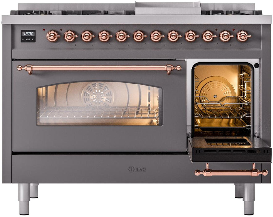 ILVE Nostalgie II 48" Dual Fuel Liquid Propane Range, Matte Graphite, Copper Trim ILVE UP48FNMPMGPLP