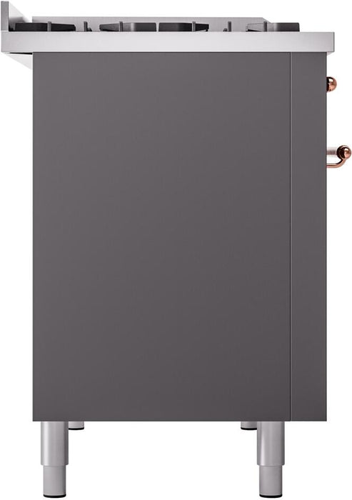 ILVE Nostalgie II 48" Dual Fuel Liquid Propane Range, Matte Graphite, Copper Trim ILVE UP48FNMPMGPLP