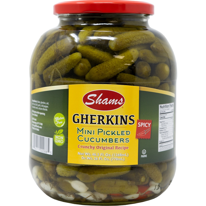 Spicy Mini Gherkin Pickles | 46.3 oz | Shams