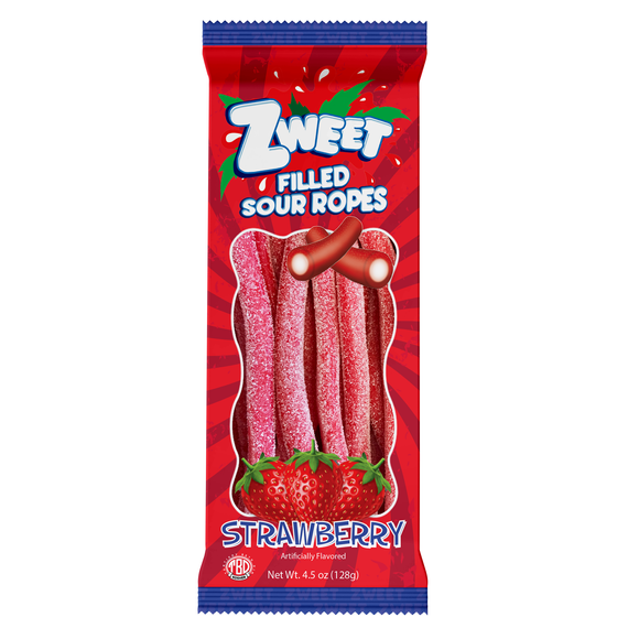 Sour Strawberry Ropes Filled | Zweet  | Go-Pack | 4.5 oz