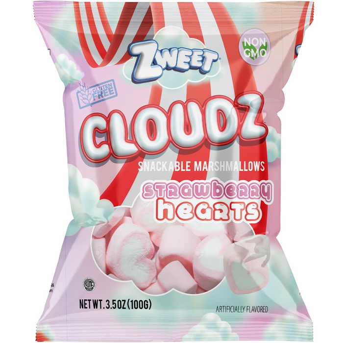 Cloudz Snackable Marshmallows Strawberry Hearts | 3.5 oz | Zweet