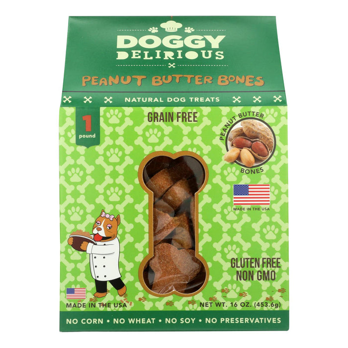 Doggy Delirious (Pack of 6) Bones Grain Free Peanut Butter - 16 Oz