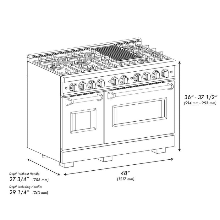 ZLINE 48" Classic Gas Range, Convection Gas Oven Black Stainless Steel, Gold CGRBZ-48-G