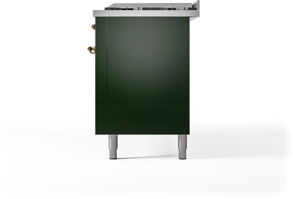 ILVE Nostalgie II 60" Dual Fuel Natural Gas Range, Emerald Green, Brass Trim UP60FNMPEGG
