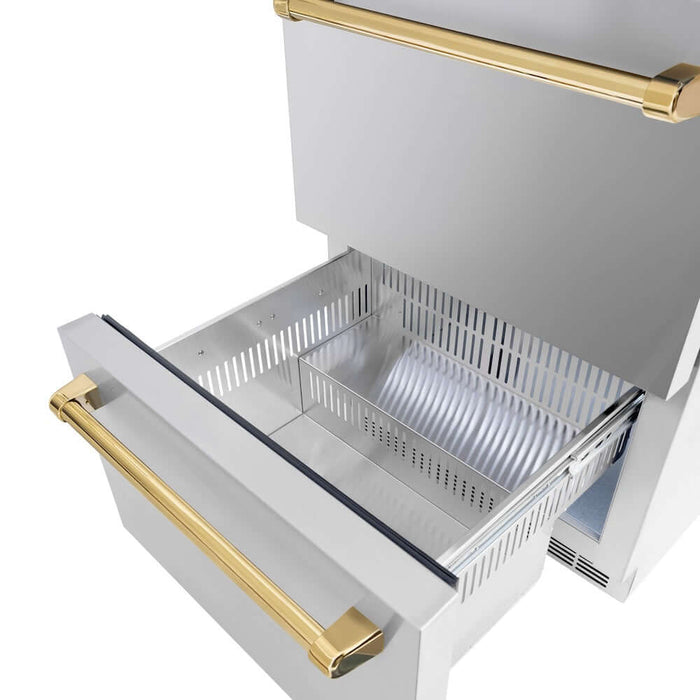 ZLINE 24" Touchstone 168 Can Outdoor-Rated Dual Refrigerator Drawer, Gold, RDSOZ-ST-24-G