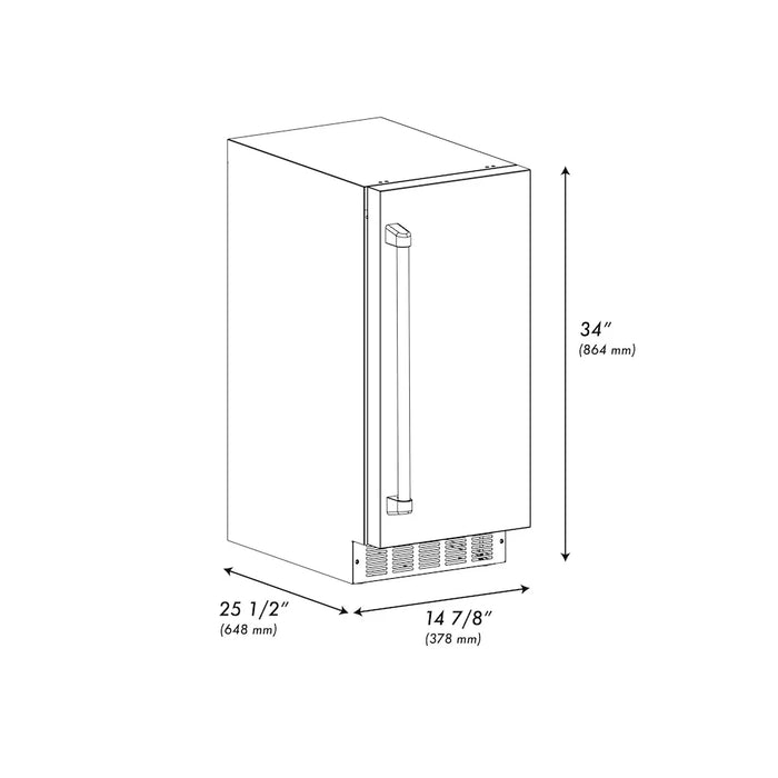 ZLINE 15" Touchstone Clear Cube Ice Maker Drain Pump Solid Stainless Steel Door ICCD-ST-15