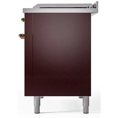 ILVE Nostalgie II 48"  Dual Fuel Natural Gas Range Burgundy Brass Trim UP48FSNMPBUG