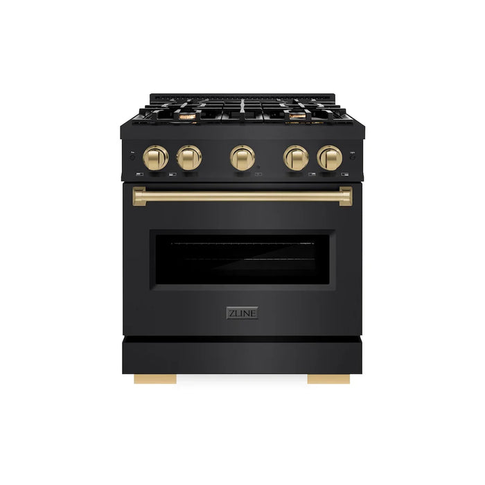 ZLINE 30" Classic Gas Range, Convection Gas Oven Black Stainless Steel, Champagne Bronze CGRBZ-30-CB