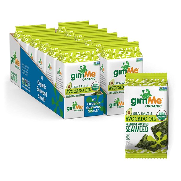 Gimme Organic Seaweed Snacks - 8 Sea Salt & Avocado Oil Snack Packs (0.16 Oz Per Pack)