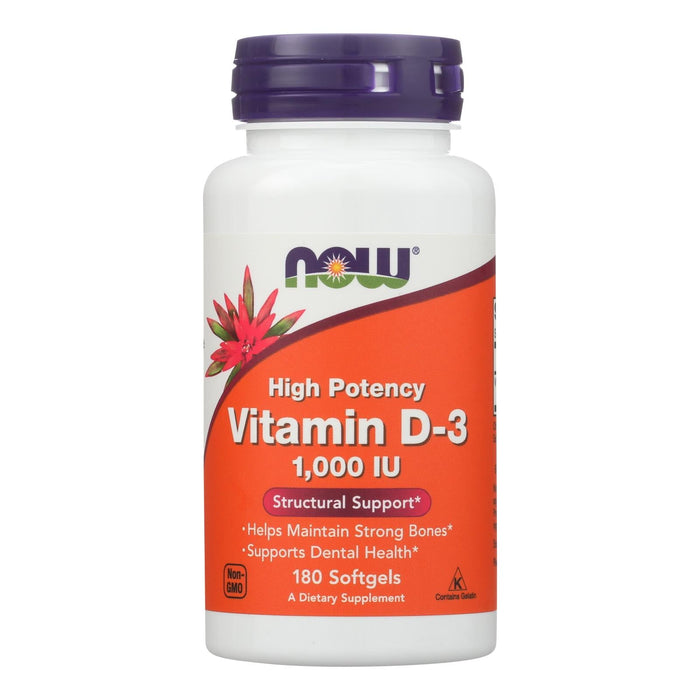 Now Foods Vitamin D-3 1000 IU: Essential Vitamin for Bone and Immune Support - 180 Softgels