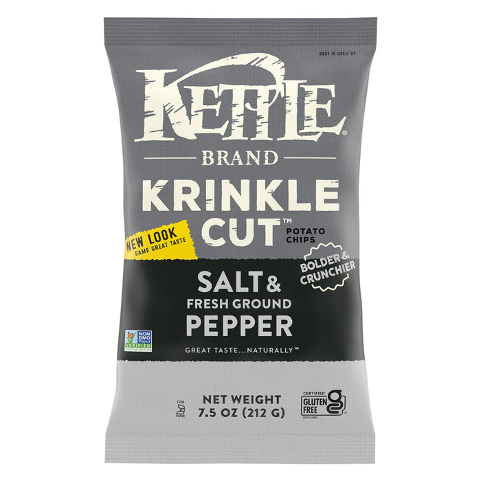 Kettle Brand Krinkle Cut Salt & Fresh Pepper Kettle Chips, 7.5 oz (Case of 12)