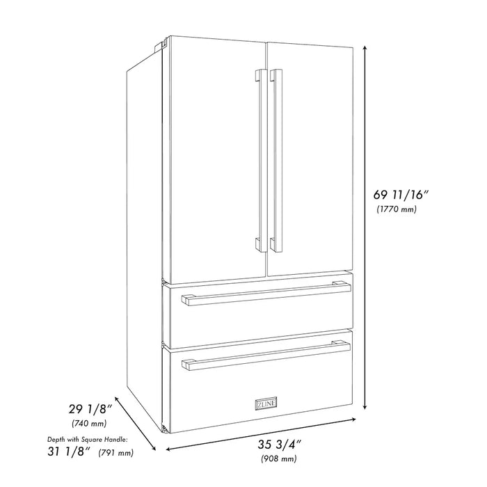 ZLINE 36" Autograph French Door Refrigerator, Ice Maker, Stainless Steel RFMZ-36-FCB
