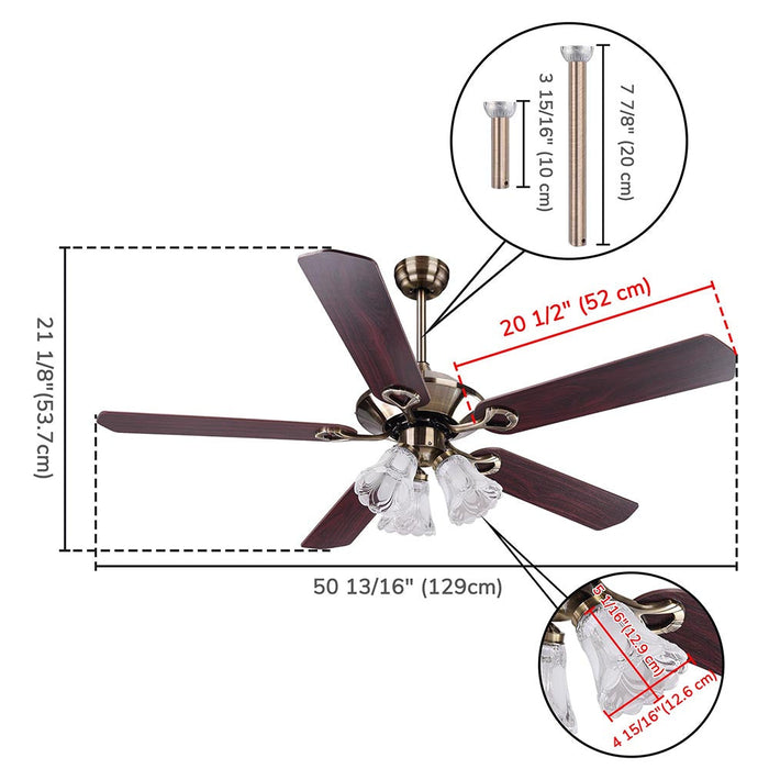 Yescom 51" Ceiling Fan w/ 3 Lights Remote Reversible 5-Blade Bronze