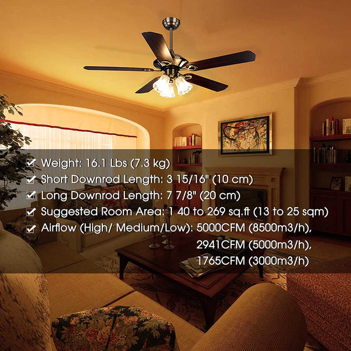 Yescom 51" Ceiling Fan w/ 3 Lights Remote Reversible 5-Blade Bronze