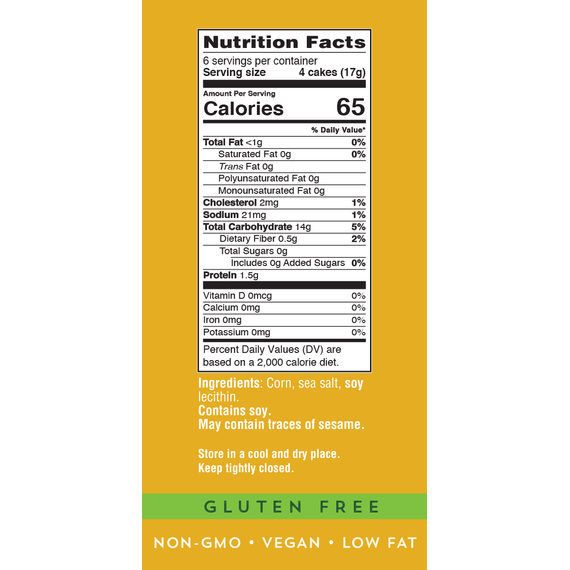 Ultra Thin Corn Cakes | Square | Salt | 3.5 oz | Galil